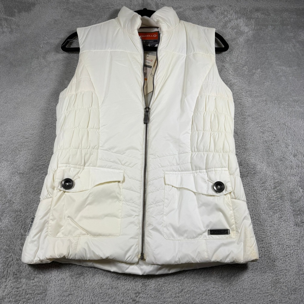 Merrell Odessa Vest Women Small Undyed White Quilted Puffer Full Zip Opti-Warm